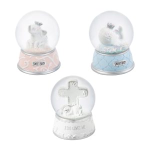 Water Globe with Cross, Music Box, White