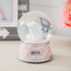 Water Globe with Music Box, Baby Elephant, Pink
