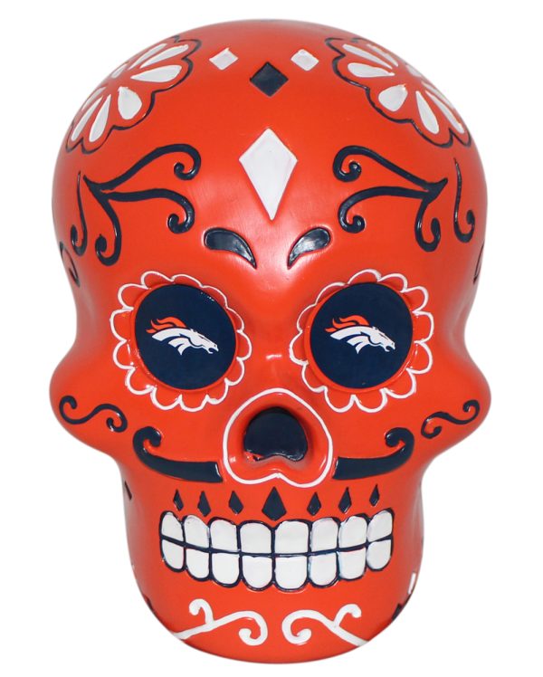Denver Broncos Orange Sugar Skull Statue