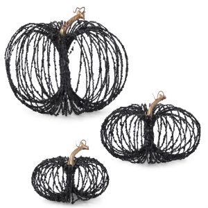 Large Black Glitter Wire Pumpkin