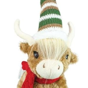 Jolly Highland Cow with Green Beanie