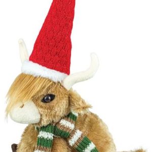 Jolly Highland Cow with Red Beanie