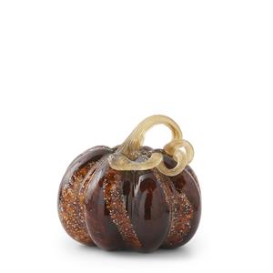 Medium Brown Speckled Handblown Glass Pumpkin