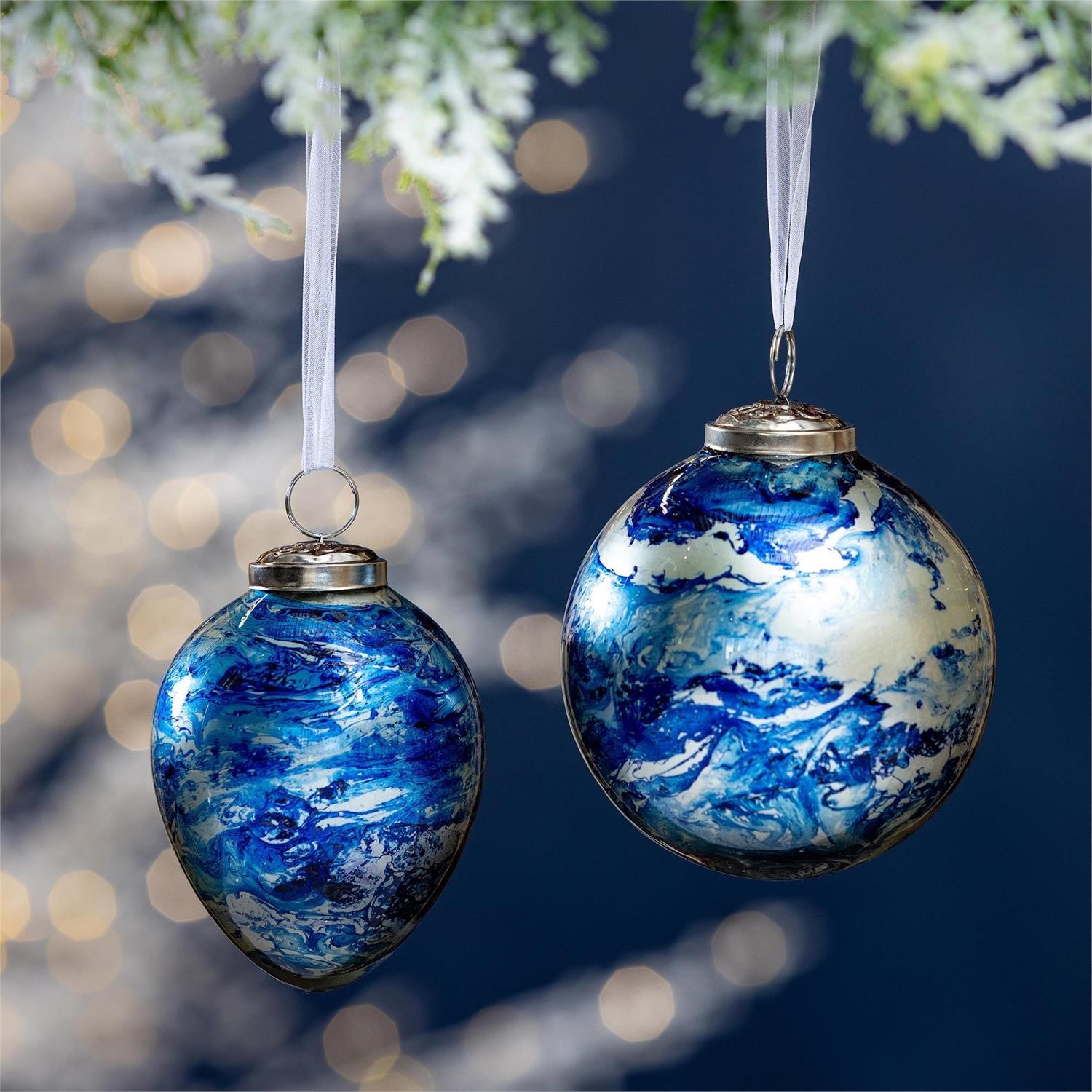 Marble Glass Ornaments in Shades of Blue