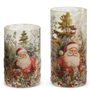 Large Glass Forest Santa Container