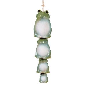 Garden Bell, Ceramic Quad of Hanging Frogs, 13.5"