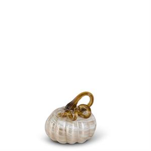3.25 Inch White and Gold Glitter Swirl Handblown Glass Pumpkin