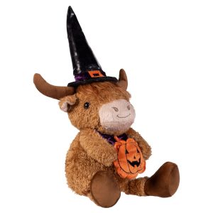 Plush Highland Cow with Jack-o-lantern